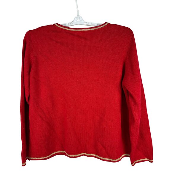 Red Christmas Sweater Santa Peace Joy Embroidered XL 16 18 Acrylic Long Sleeve - Picture 2 of 4